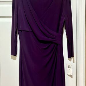 Ralph Lauren Deep Plum Draped V-Neck Long Sleeve Dress
